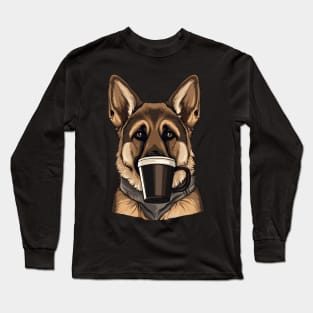 German Shepherd Drinking Coffee Long Sleeve T-Shirt